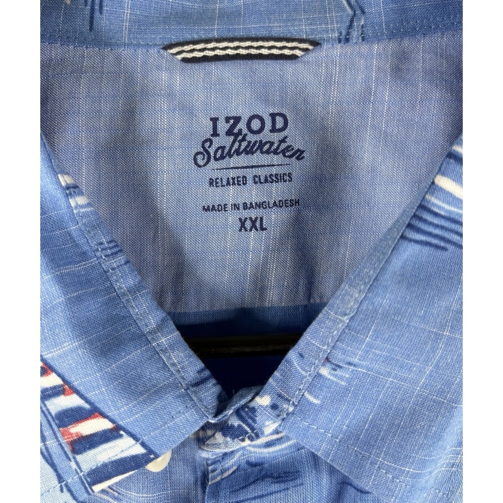 IZOD Saltwater Men's 2 XLDockside Chambray Boat All Over Print Button Down Shirt - Picture 3 of 5